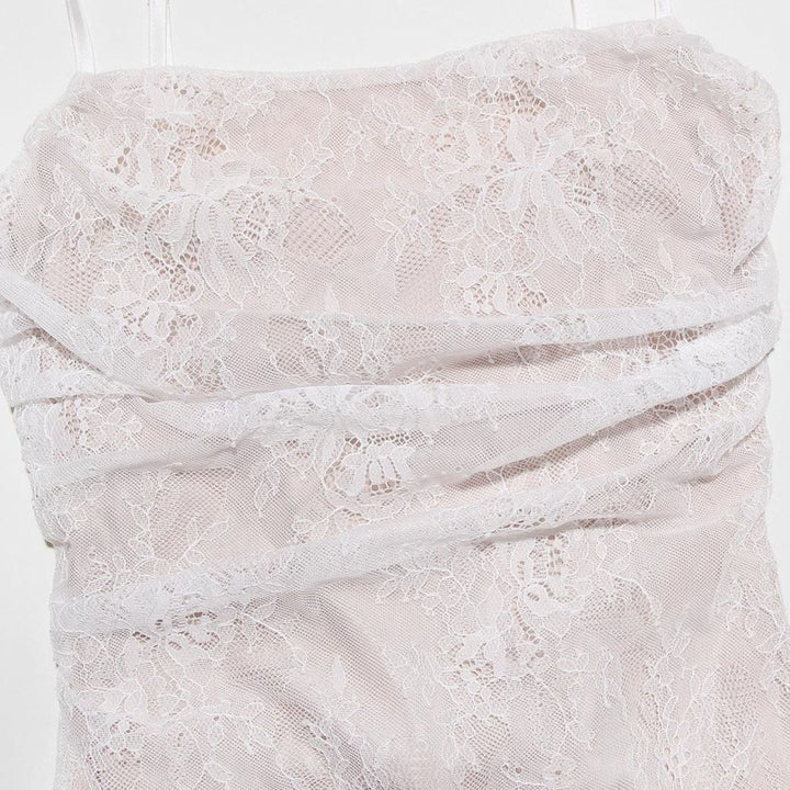 Women's Long Sleeve White Lace Maxi Dress Corseted Gown