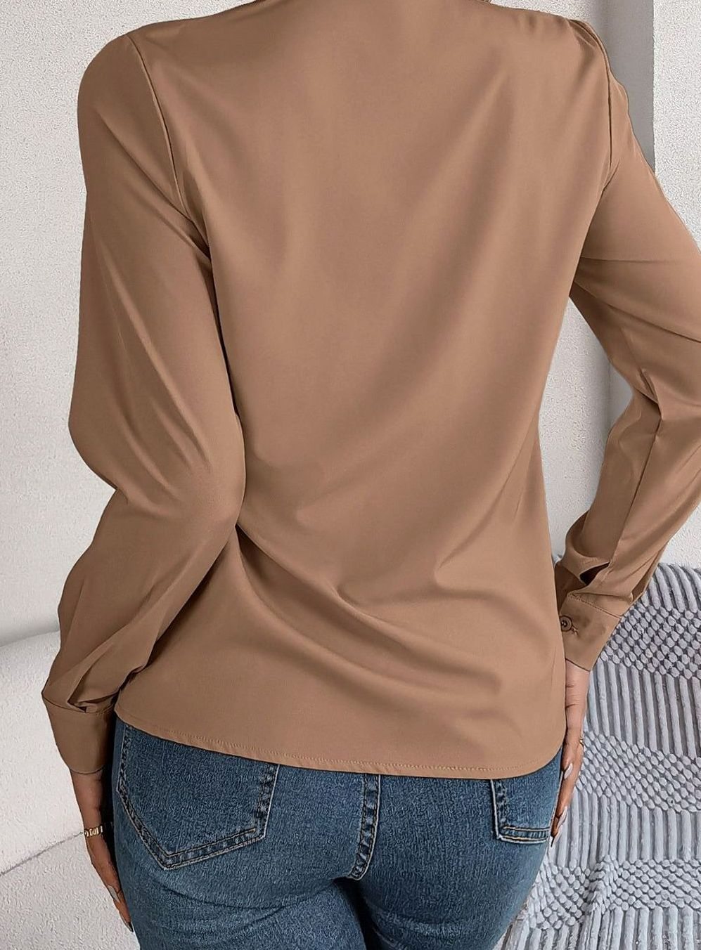 Women's Long Sleeve Wrap-Front V-Neck Blouse