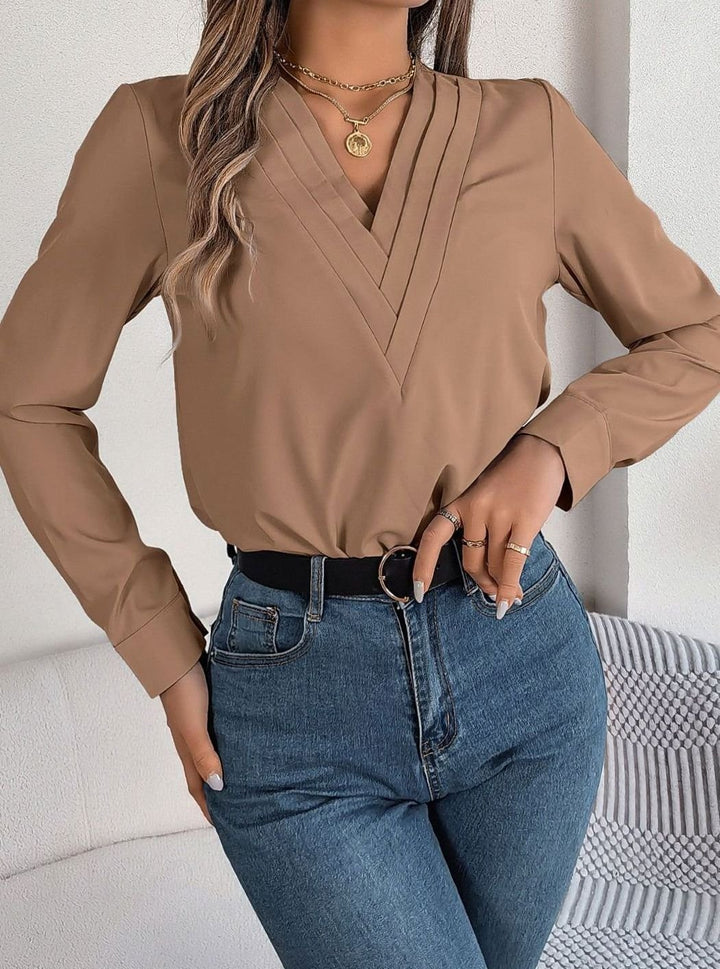 Women's Long Sleeve Wrap-Front V-Neck Blouse