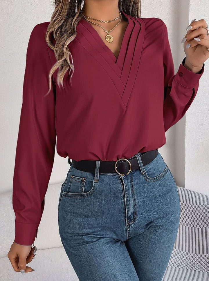 Women's Long Sleeve Wrap-Front V-Neck Blouse