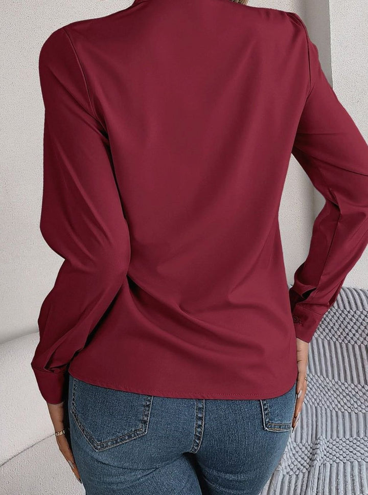 Women's Long Sleeve Wrap-Front V-Neck Blouse