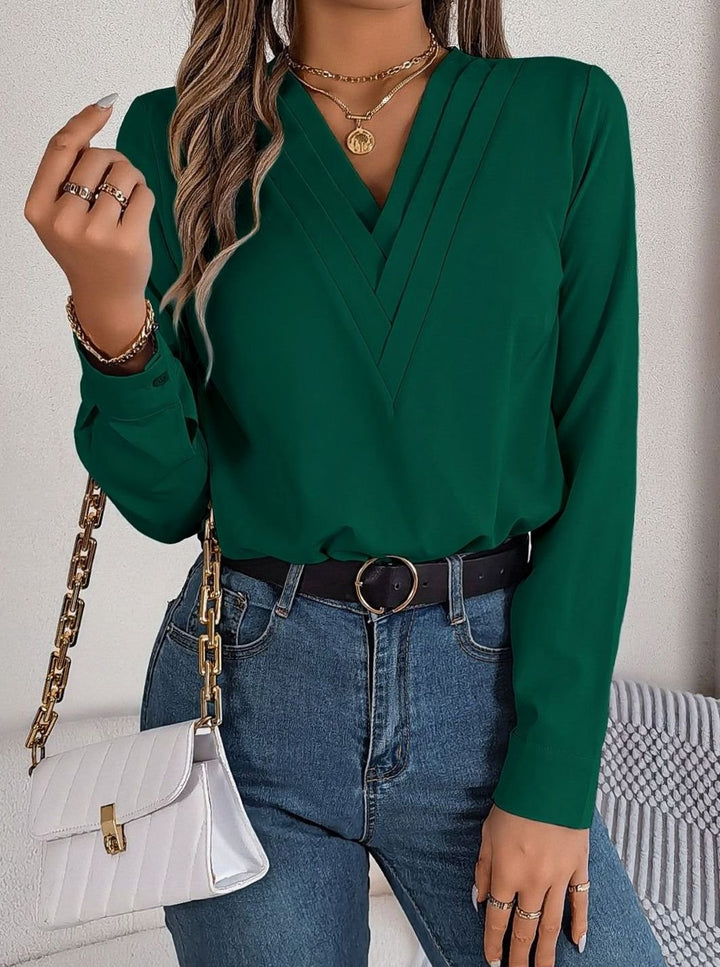 Women's Long Sleeve Wrap-Front V-Neck Blouse