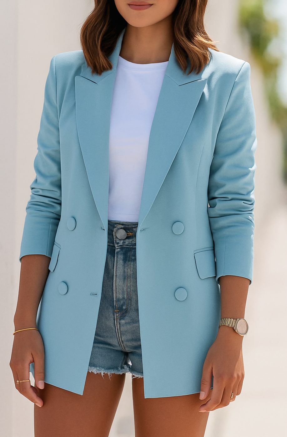 Women's Longline Double-Breasted Tailored Blazer - Blue