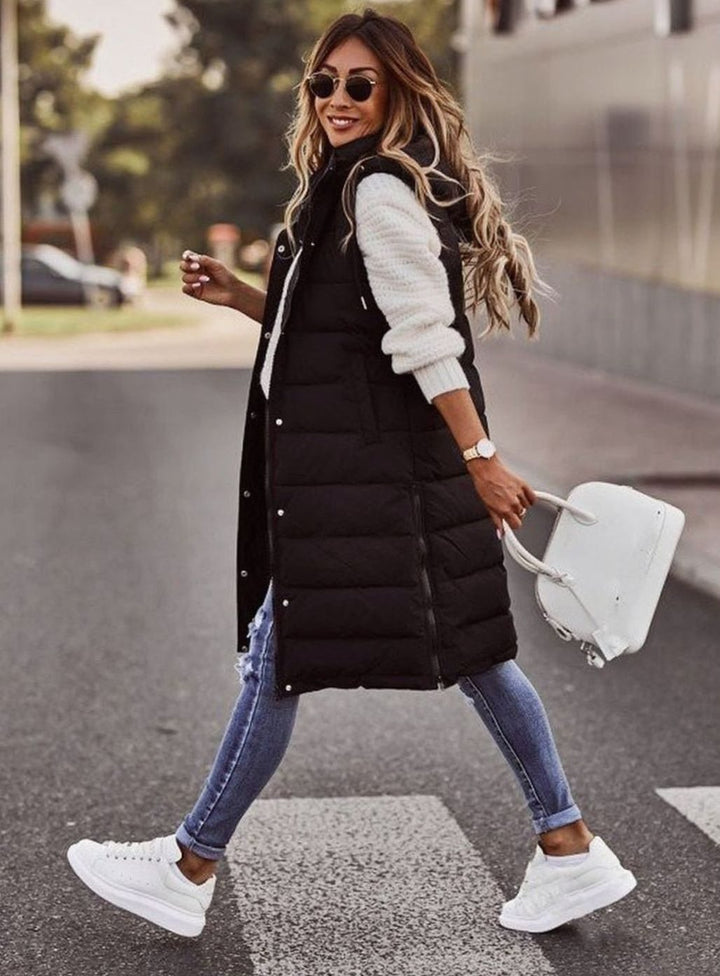 Women's Longline Hooded Quilted Puffer Vest