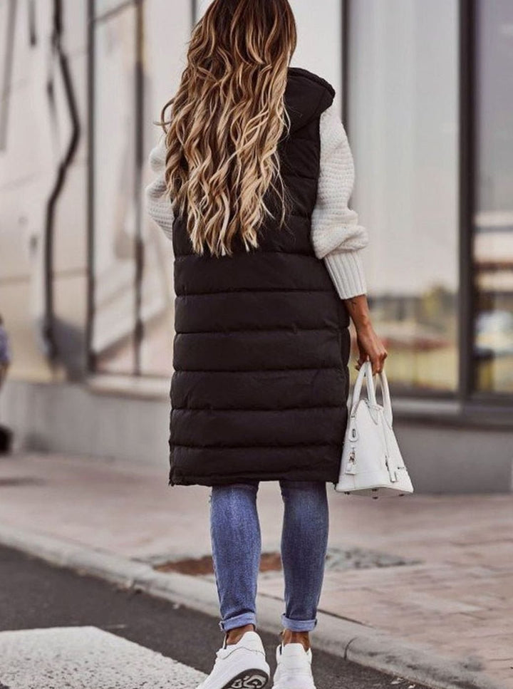 Women's Longline Hooded Quilted Puffer Vest