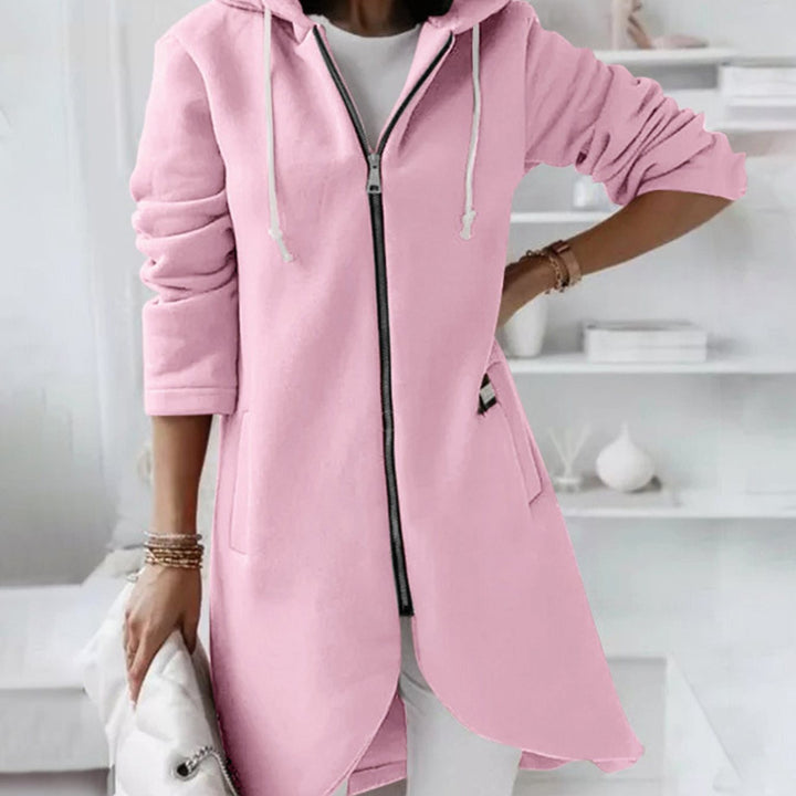 Women's Longline Hooded Zip-Up A-Line Jacket - Pink