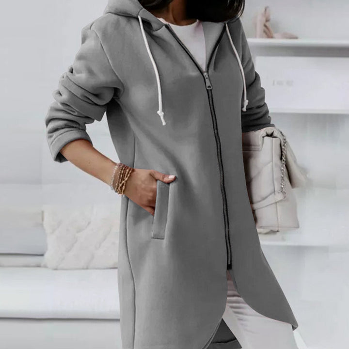 Women's Longline Hooded Zip-Up A-Line Jacket - Gray