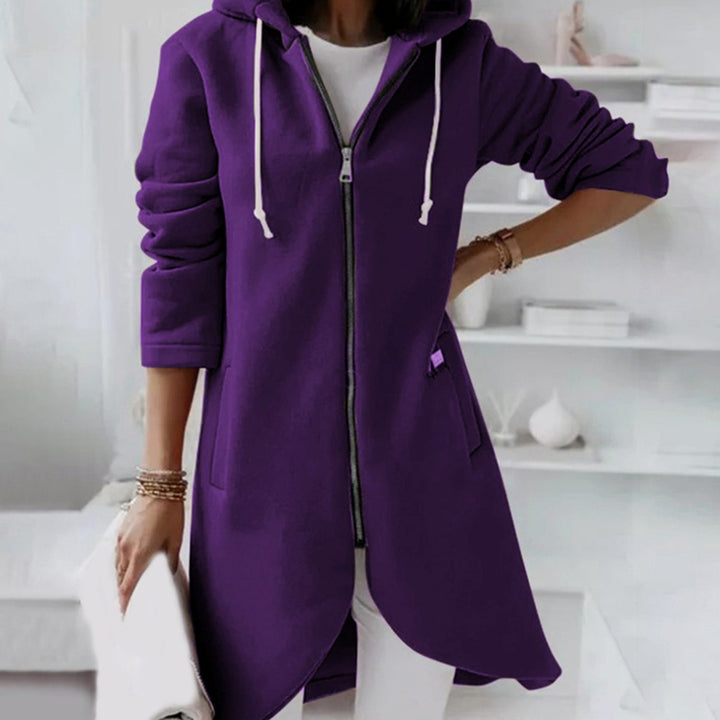 Women's Longline Hooded Zip-Up A-Line Jacket - Purple