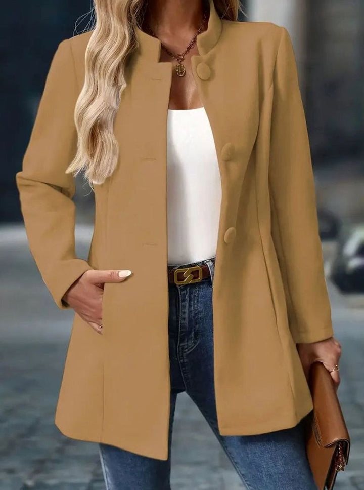 Women's Longline Open-Front Collarless Structured Blazer - Camel