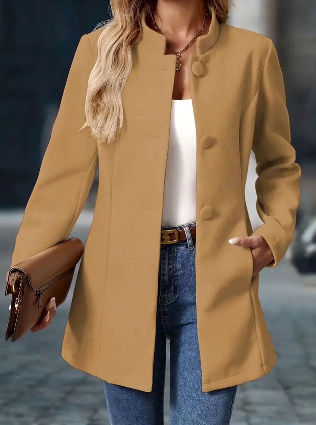 Women's Longline Open-Front Collarless Structured Blazer