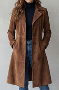 Victoria | Women's Longline Vintage Suede-Finish Button-Up Winter Coat