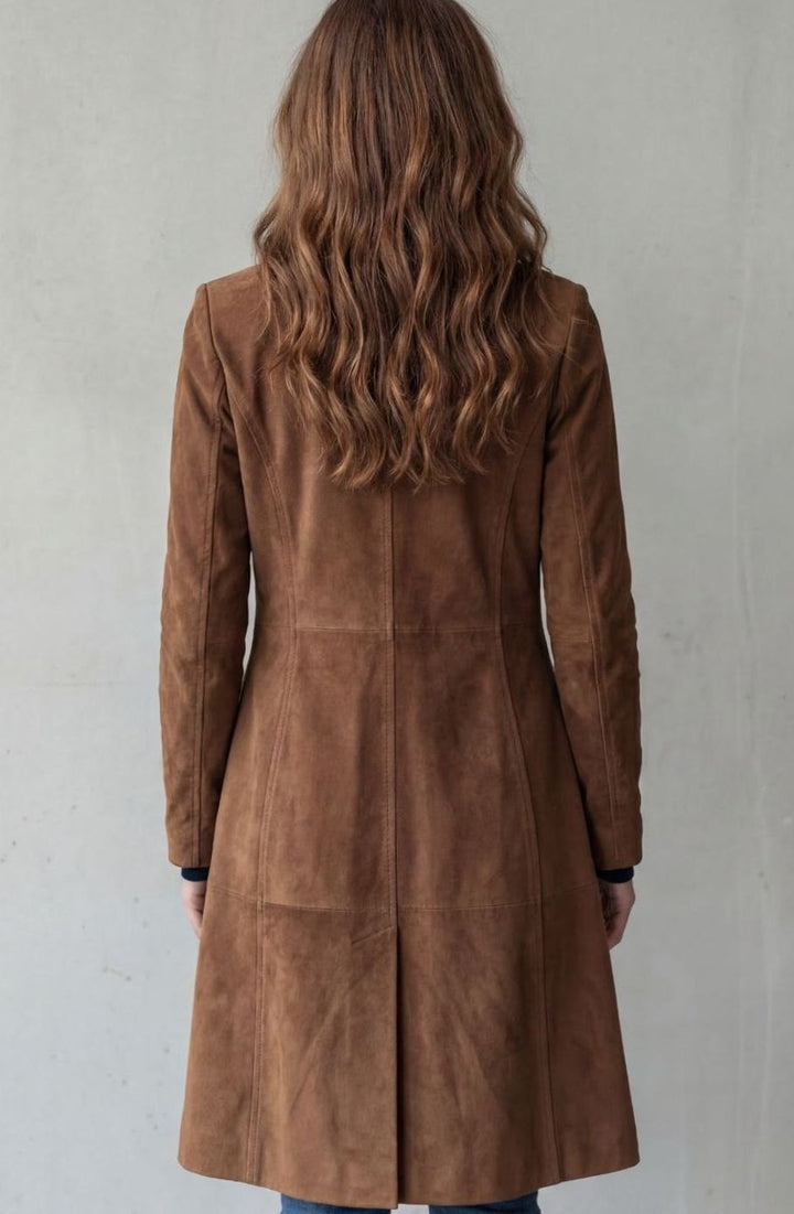 Women's Longline Vintage Suede-Finish Button-Up Winter Coat