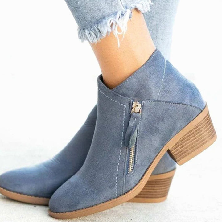 Women's Low-Heel Side-Zip Suede Ankle Boots - Blue