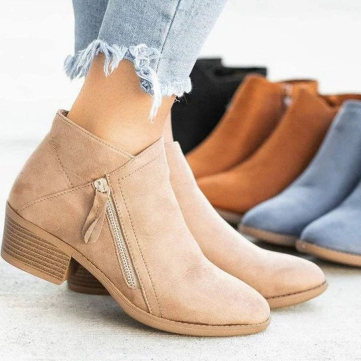 Women's Low-Heel Side-Zip Suede Ankle Boots