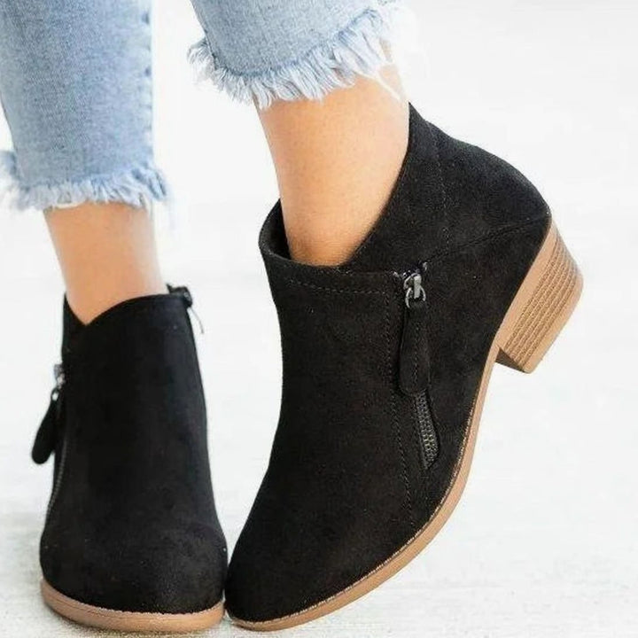 Women's Low-Heel Side-Zip Suede Ankle Boots
