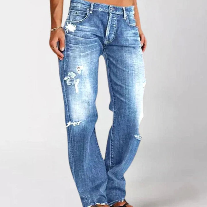 Women's Low-Rise Wide Leg Distressed Baggy Jeans - Blue