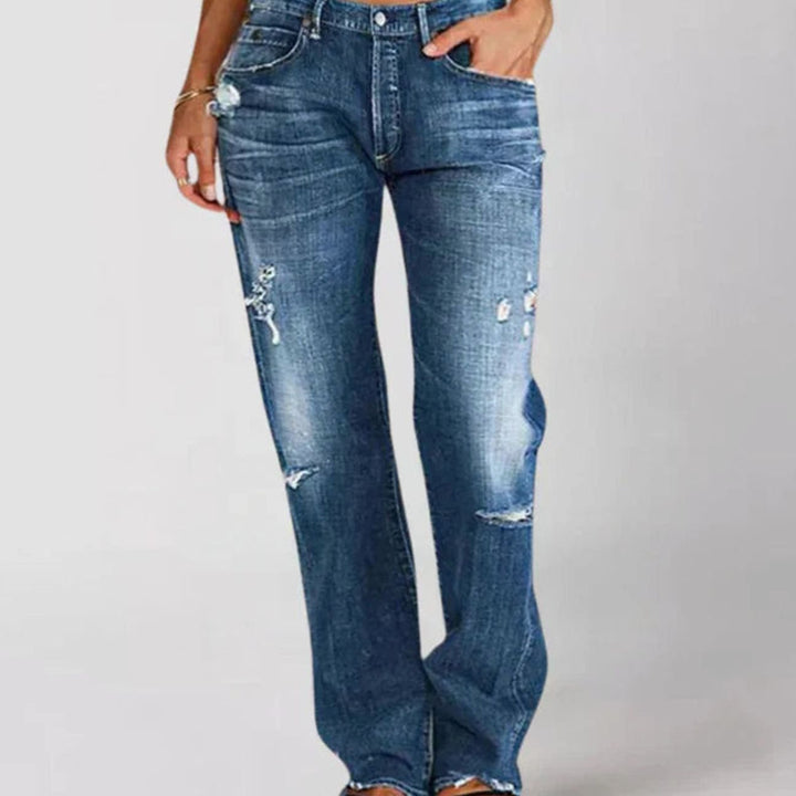 Women's Low-Rise Wide Leg Distressed Baggy Jeans - Dark Blue