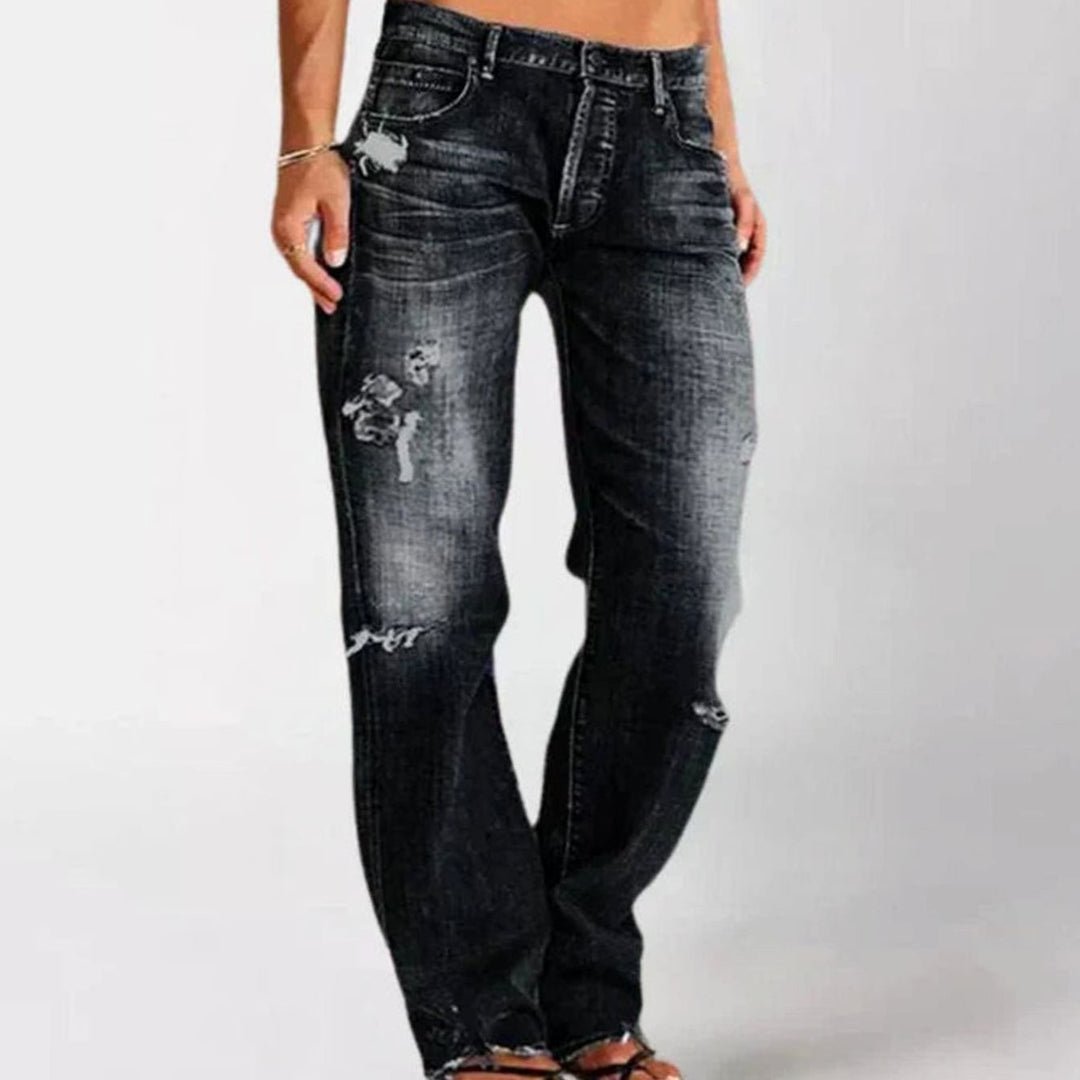 Women's Low-Rise Wide Leg Distressed Baggy Jeans - Black