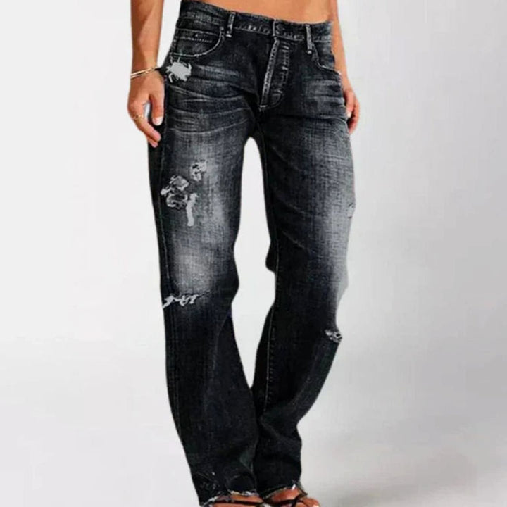Women's Low-Rise Wide Leg Distressed Baggy Jeans - Black