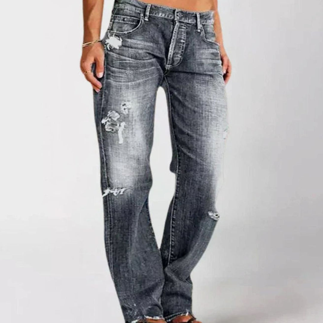 Women's Low-Rise Wide Leg Distressed Baggy Jeans - Gray