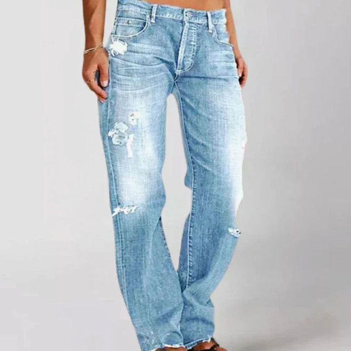 Women's Low-Rise Wide Leg Distressed Baggy Jeans - Azure Blue