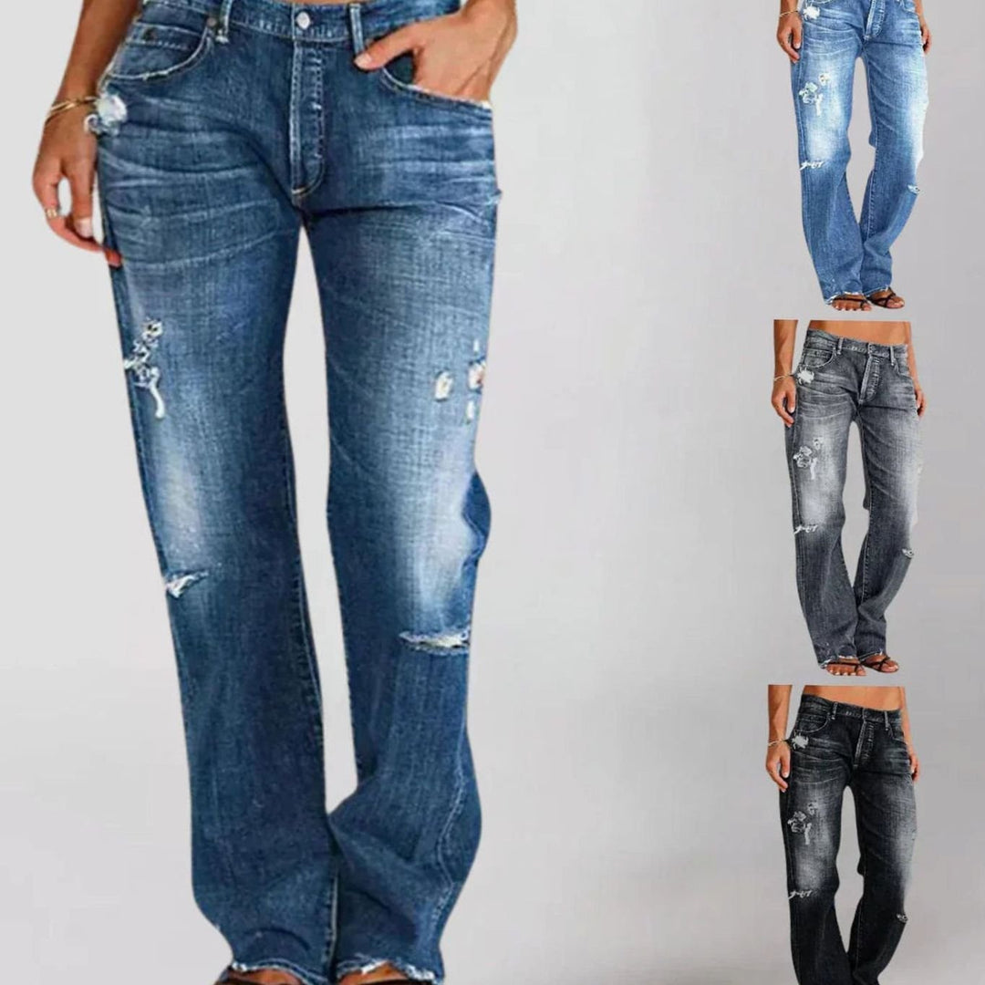 Women's Low-Rise Wide Leg Distressed Baggy Jeans