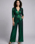 Olivia | Women's Metallic V-Neck Wide-Leg Holiday Jumpsuit