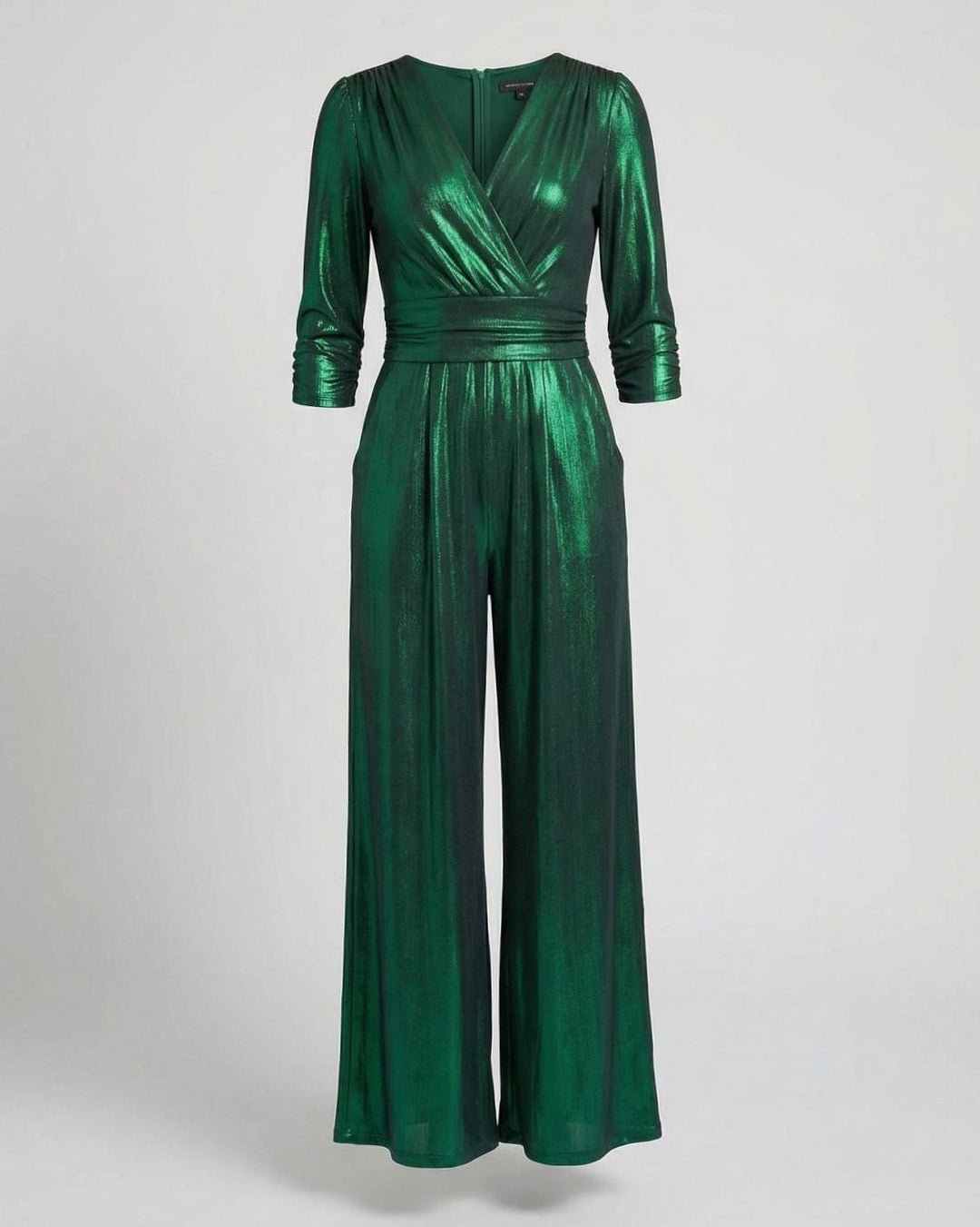 Women's Metallic V-Neck Wide-Leg Holiday Jumpsuit
