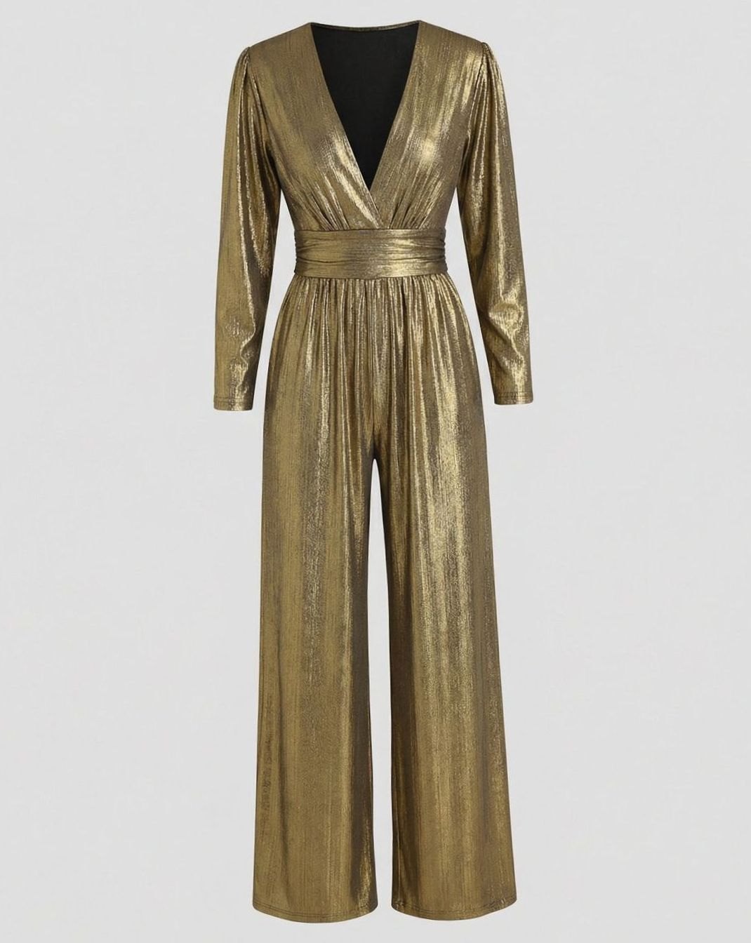 Women's Metallic V-Neck Wide-Leg Holiday Jumpsuit - Gold
