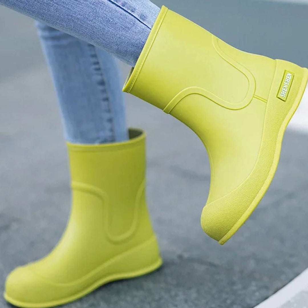 Women's Mid-Calf Waterproof Rubber Rain Boots - Green