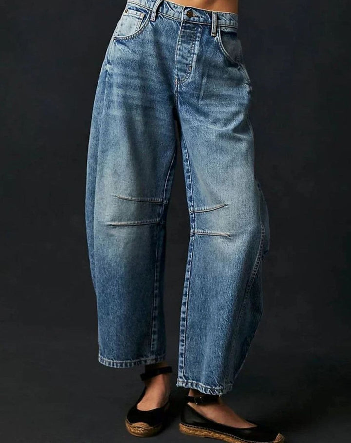 Women's Mid-Rise Barrel-Leg Wide Jeans - Blue