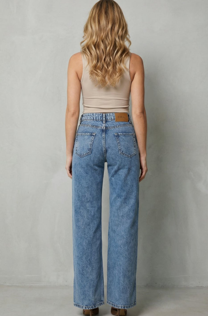 Women's Mid Rise Straight Leg Jeans Cross-Button Waistband