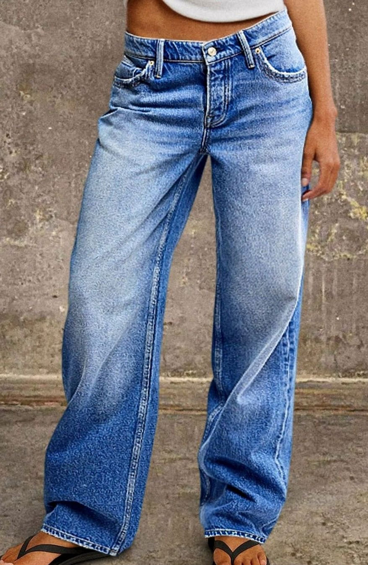 Women's Mid-Rise Wide Leg Straight-Fit Jeans - Blue