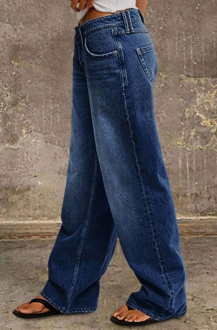 Women's Mid-Rise Wide Leg Straight-Fit Jeans