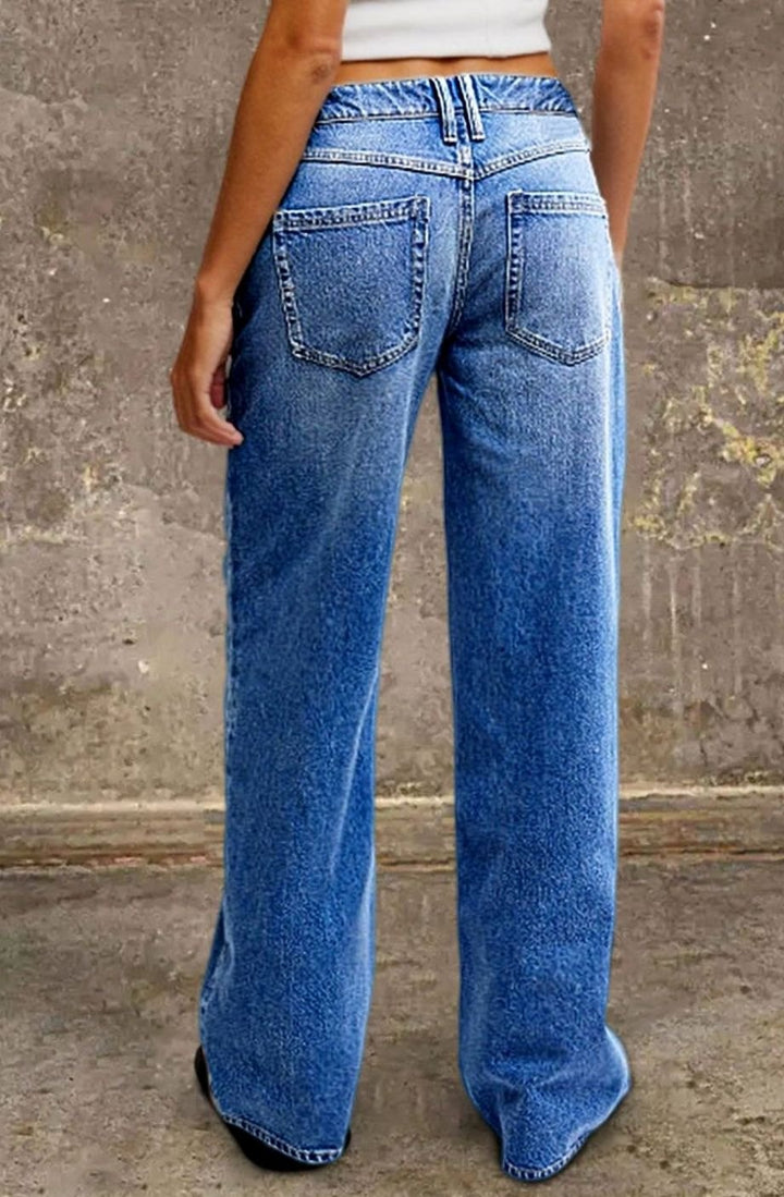 Women's Mid-Rise Wide Leg Straight-Fit Jeans