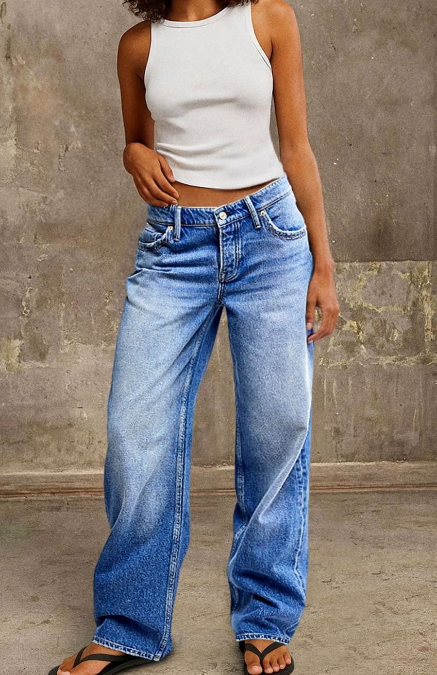 Women's Mid-Rise Wide Leg Straight-Fit Jeans