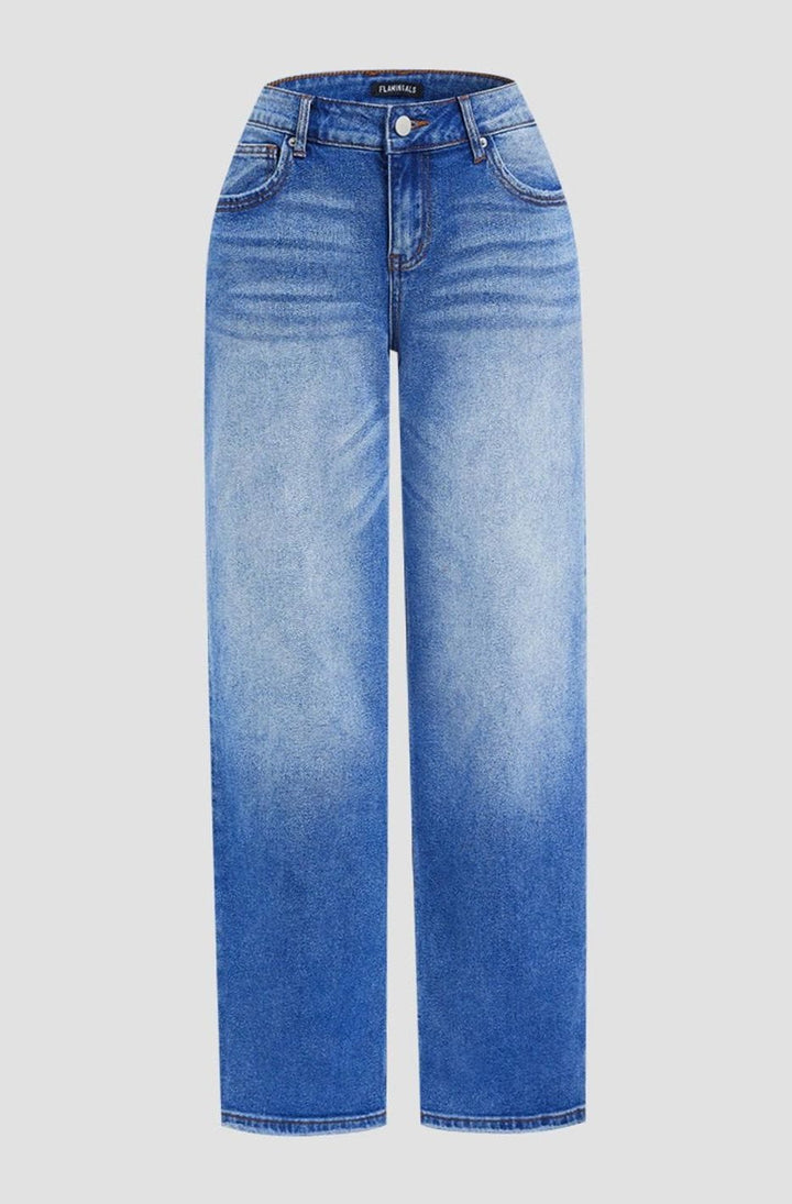 Women's Mid-Rise Wide Leg Straight-Fit Jeans