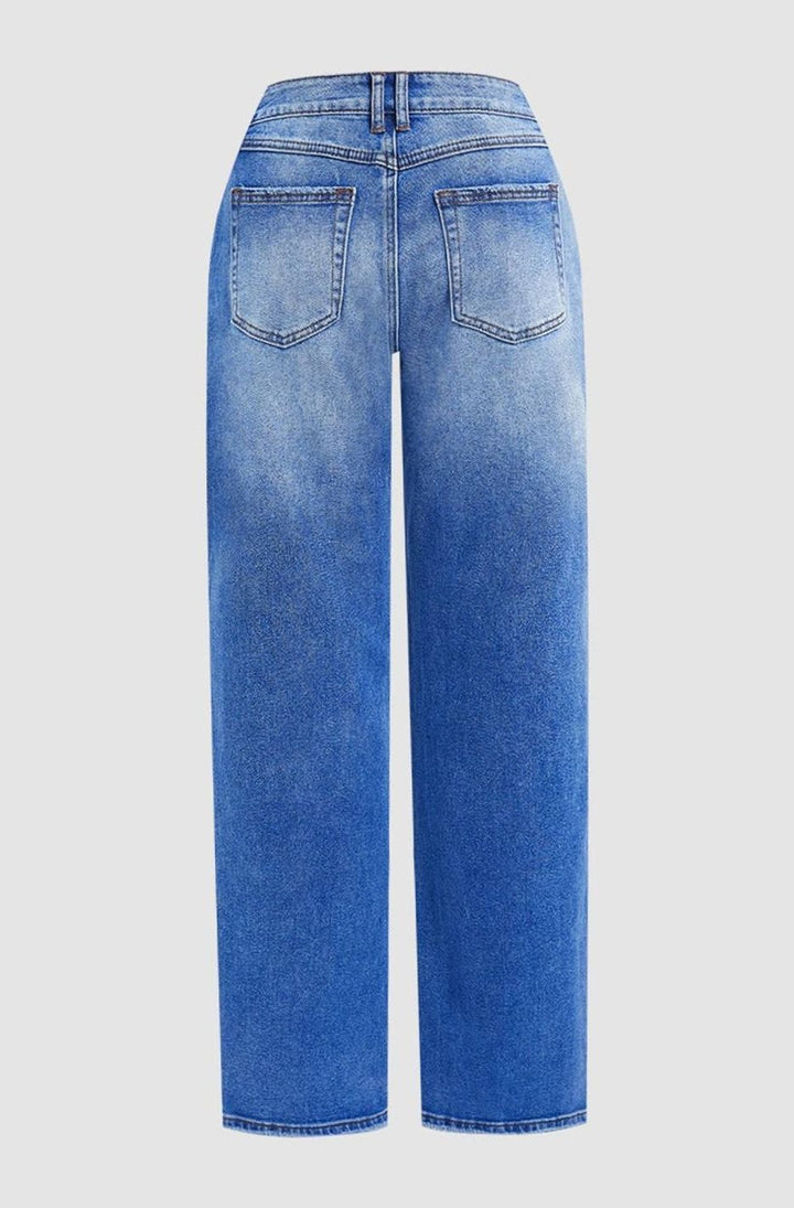 Women's Mid-Rise Wide Leg Straight-Fit Jeans