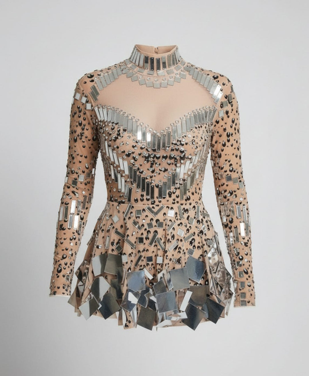 Women's Mirror-Embellished Long Sleeve Sequin Romper
