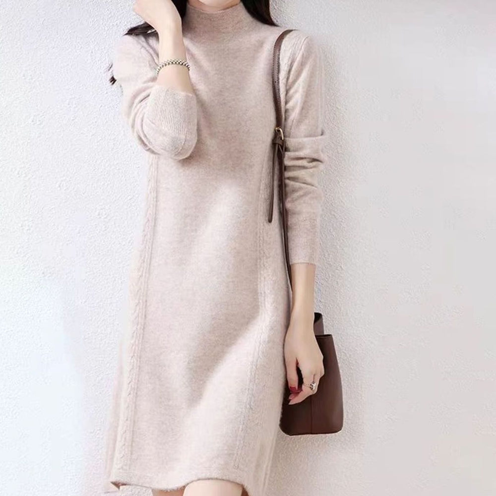Women's Mock-Neck Long Sleeve Knit Sweater Dress, Navy Blue