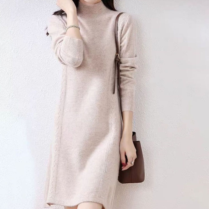 Women's Mock-Neck Long Sleeve Knit Sweater Dress, Navy Blue
