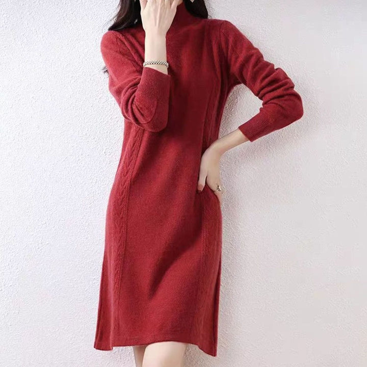 Women's Mock-Neck Long Sleeve Knit Sweater Dress, Navy Blue