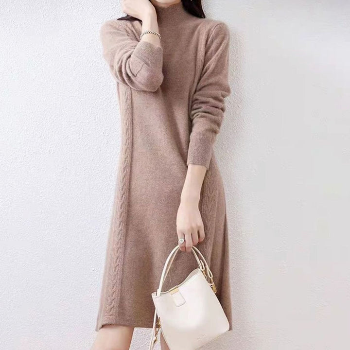 Women's Mock-Neck Long Sleeve Knit Sweater Dress, Navy Blue