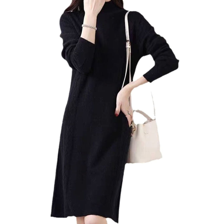 Women's Mock-Neck Long Sleeve Knit Sweater Dress, Navy Blue