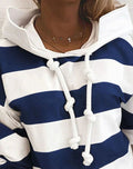 Camila | Women's Nautical Stripe Pullover Hoodie Drawstring Sweatshirt