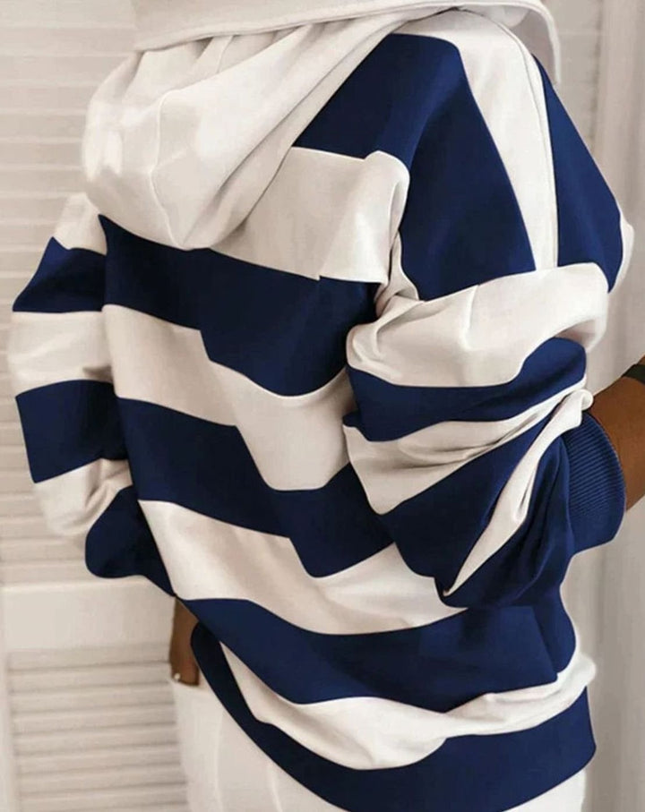 Women's Nautical Stripe Pullover Hoodie Drawstring Sweatshirt
