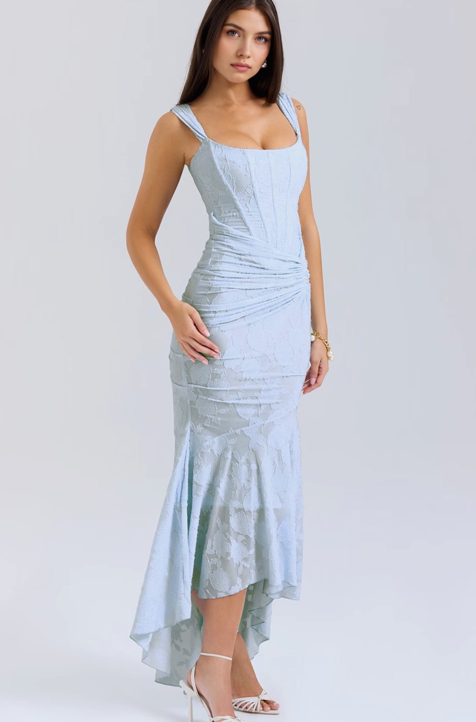 Women's Off-Shoulder Floral Boned-Bodice Mermaid Maxi Dress
