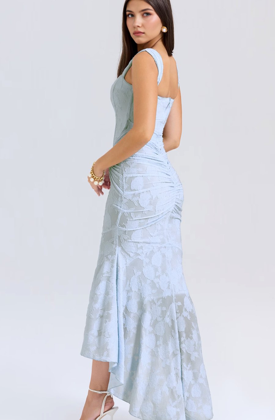 Women's Off-Shoulder Floral Boned-Bodice Mermaid Maxi Dress