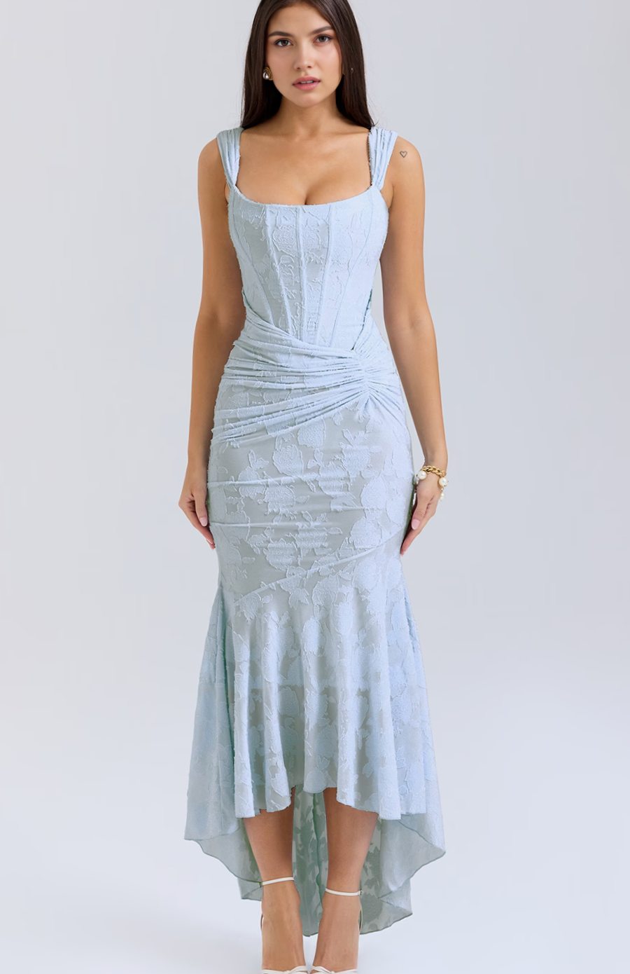 Women's Off-Shoulder Floral Boned-Bodice Mermaid Maxi Dress