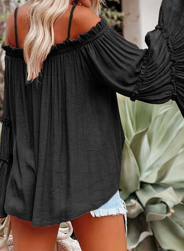 Women's Off-Shoulder Ruffled Flowy Spaghetti Strap Top